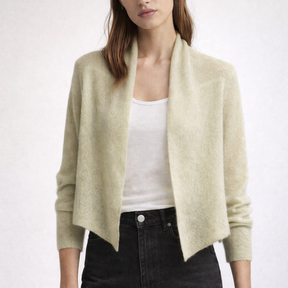 AllSaints Women's XS Wool Cardigan Cropped Size XS Pale Sage Draped Open Shrug